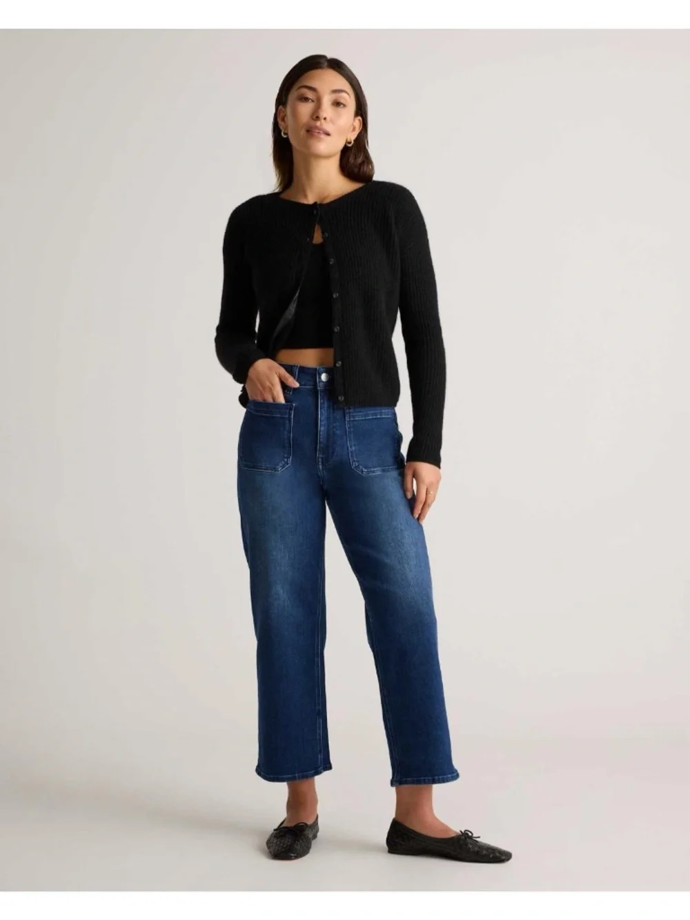 Quince Bella Stretch Patch Pocket Wide Leg Jeans - Picture 9 of 9